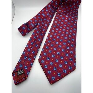 KOLTE Italy Mens Red Blue Geometric Floral Medallion 100% Silk Necktie Italy